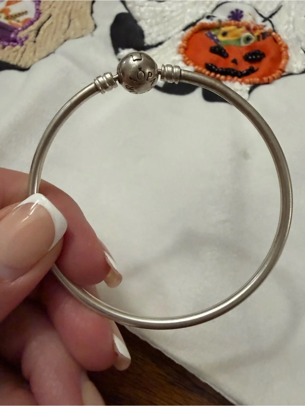 Pandora Silver Round Clasp Bangle Bracelet
